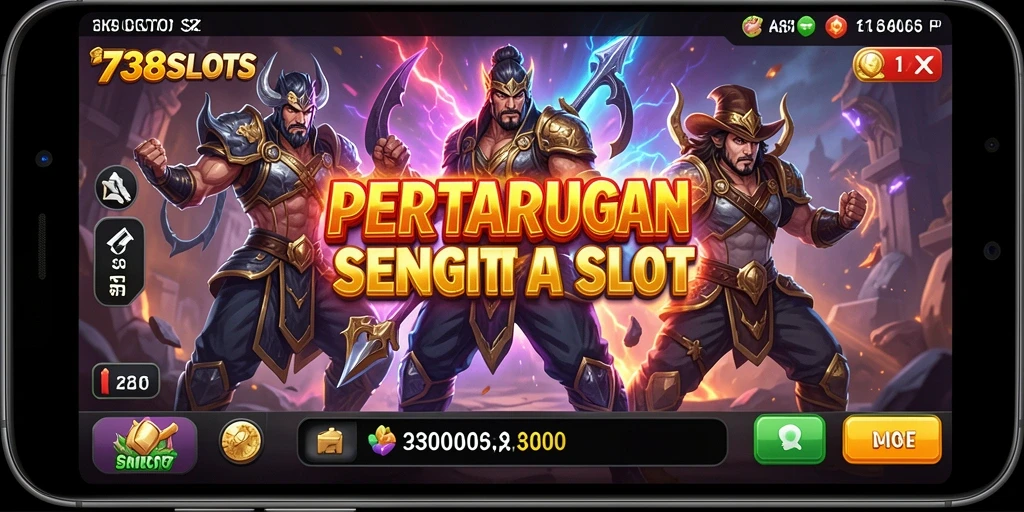 Tampilan permainan <strong>738SLOTS</strong> yang mengasyikkan dengan elemen pertarungan dan slot.