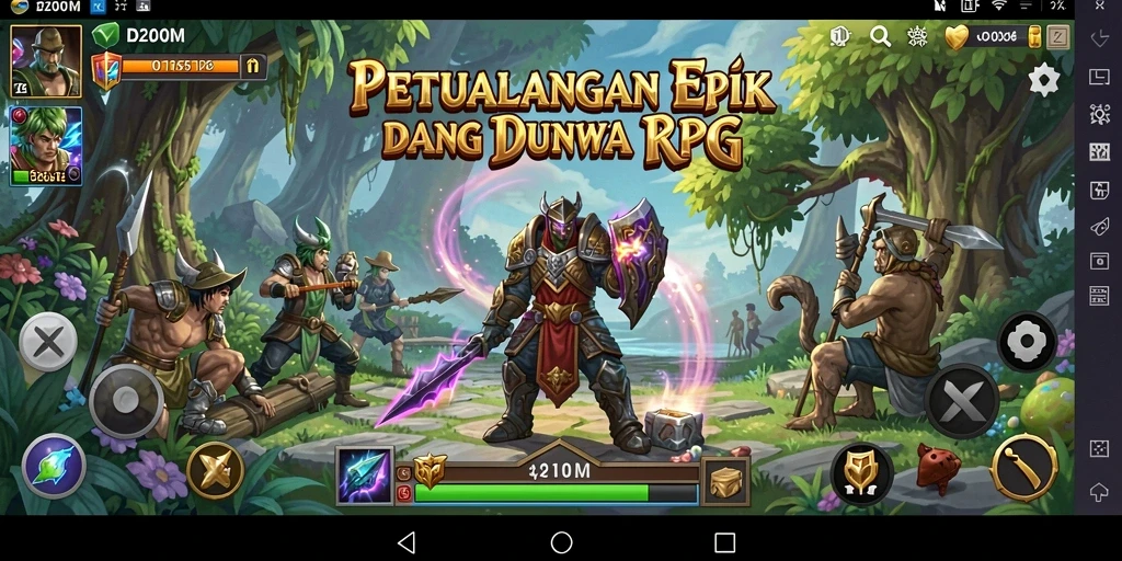 Screenshot gameplay D200M menampilkan aksi pertarungan epik dalam dunia RPG.