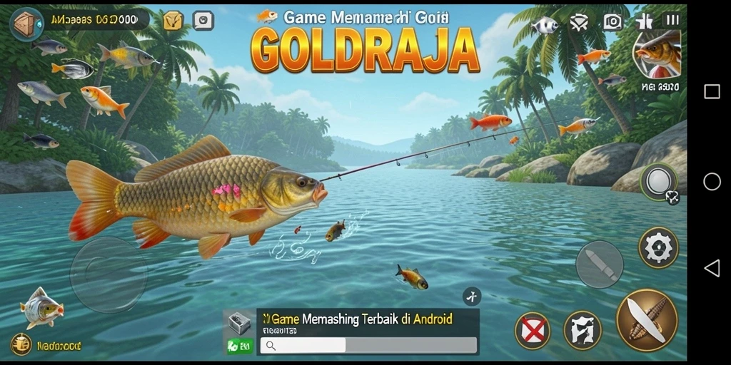 Gameplay memancing di GOLDRAJA dengan grafis menawan.