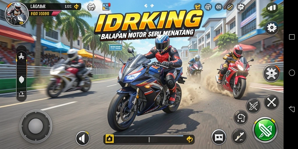 Tangkapan layar gameplay seru di IDRKING dengan lintasan balap motor.