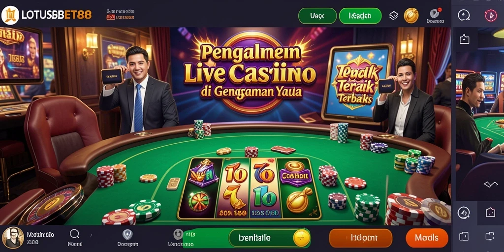 Screenshot LOTUSBET88 menampilkan dealer langsung dalam suasana kasino yang menegangkan.