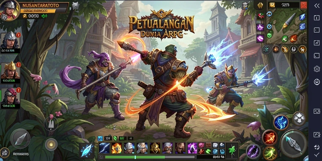 Screenshot gameplay NUSANTARATOTO menampilkan pertarungan epik petualangan.