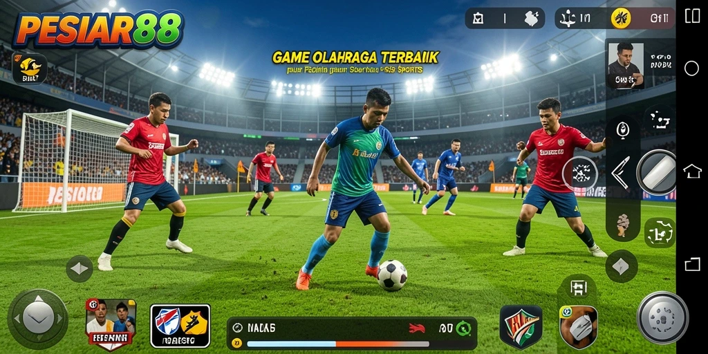 Screenshot utama PESIAR88 menampilkan aksi intens dalam pertandingan olahraga.