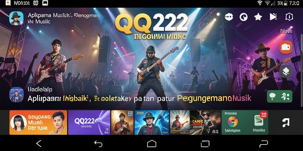 Screenshot menampilkan gameplay interaktif dari aplikasi QQ222 yang penuh dengan musik.