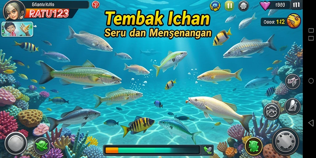 Gameplay menegangkan dan seru dalam RATU123 saat berburu ikan.