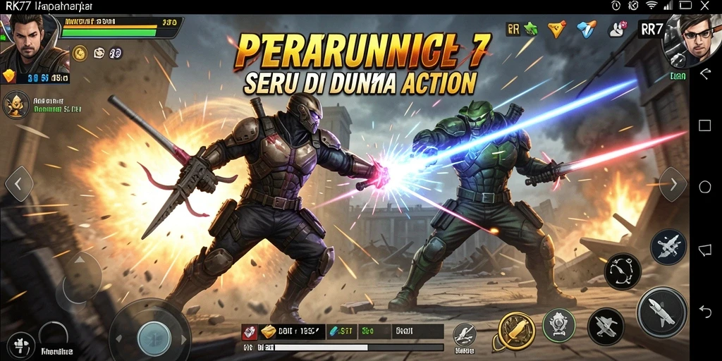 Screenshot RK77 menampilkan pertarungan intens dengan efek visual yang menakjubkan.