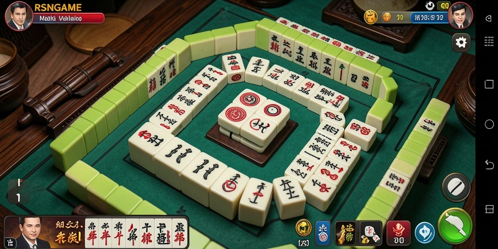 Tampilan gameplay RSNGAME dengan berbagai ubin Mahjong berwarna-warni.