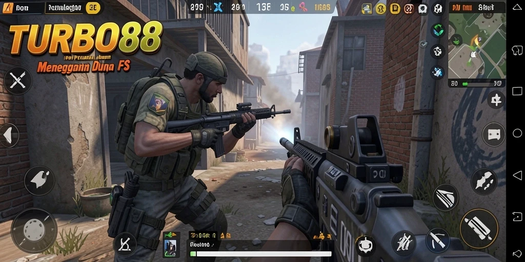 Screenshot TURBO88 menunjukkan aksi tembak-menembak yang mendebarkan.